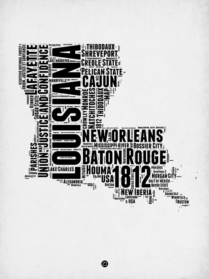 New Orleans Digital Art - Louisiana Word Cloud Map 2 by Naxart Studio