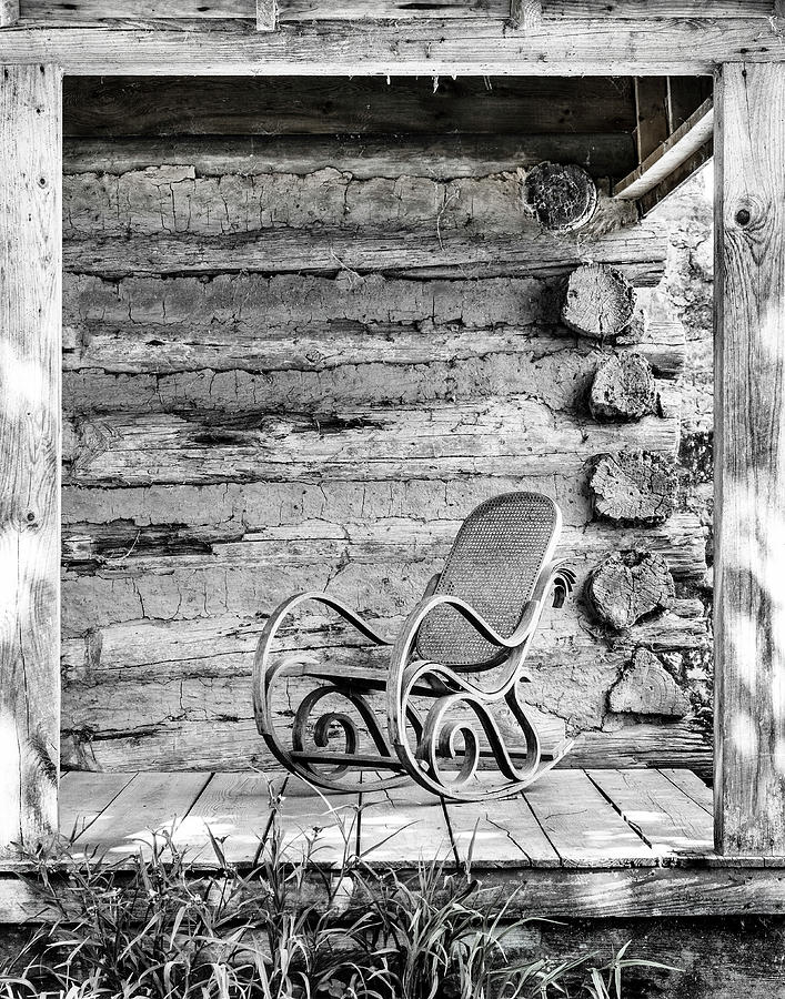 Vintage Photograph - Louisianna Plantation Porch Rocker Black and White by Betty Denise