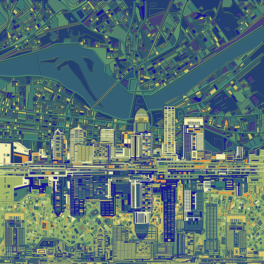 Louisville Kentucky City Map 8 Framed Print by Bekim M - Fine Art America