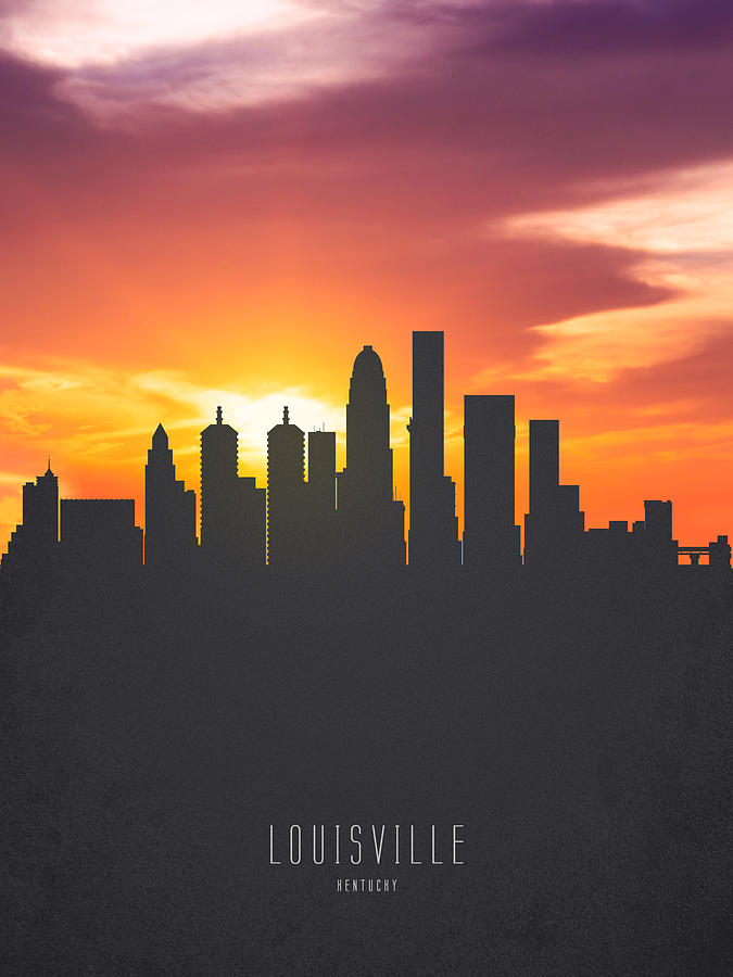Louisville, KY skyline at sunset. Louisville, Kentucky Painting by