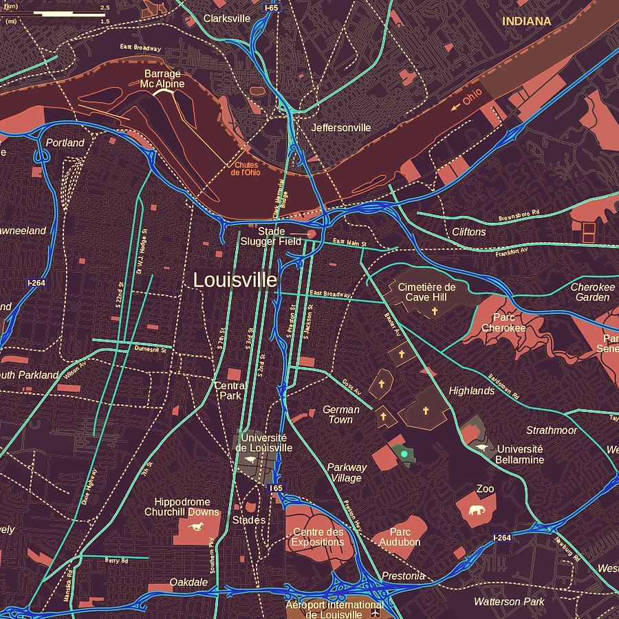 Map Digital Art - Louisville Map by Brandi Fitzgerald