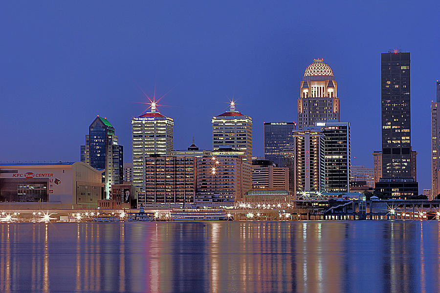 Louisville Silhouette Skyline Recessed Framed Print by RayHyra