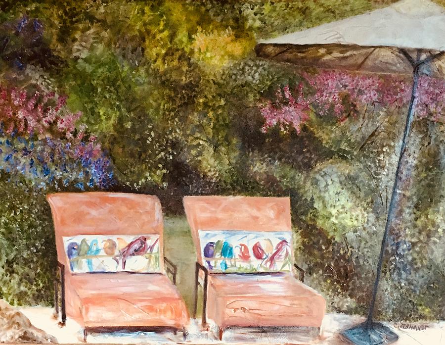 Lounges by the pool Painting by Chuck Gebhardt