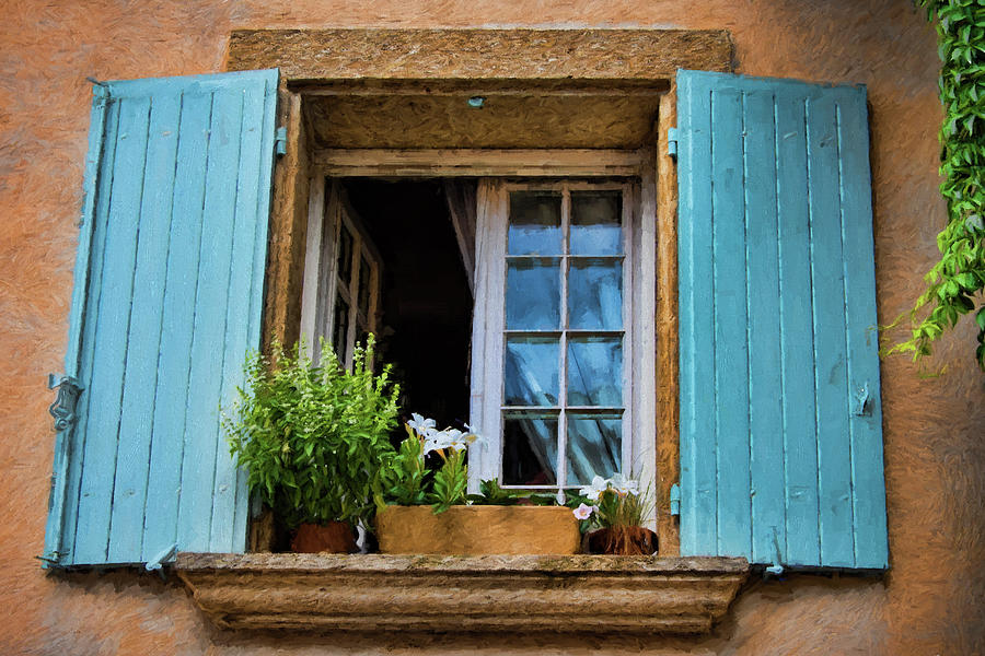 lourmarin, provence, France, blue shutters  Photograph by Curt Rush