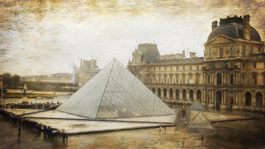 Paris Photograph - Louvre and Pyramid in the Rain by Joan Carroll