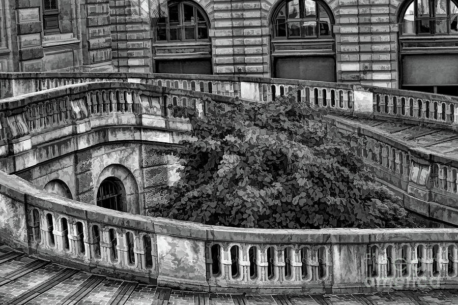 Louvre Courtyard BW Photograph by Chuck Kuhn