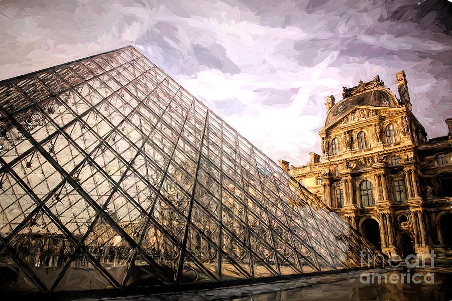 Louvre Glass Pyramid Paris  Digital Art by Chuck Kuhn