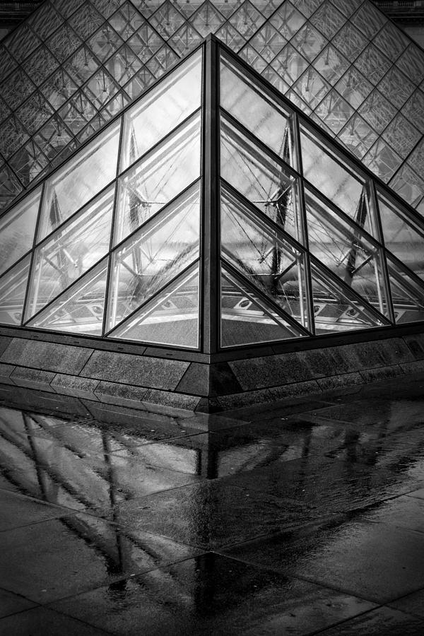 Louvre Pyramids Paris BW Photograph by Joan Carroll