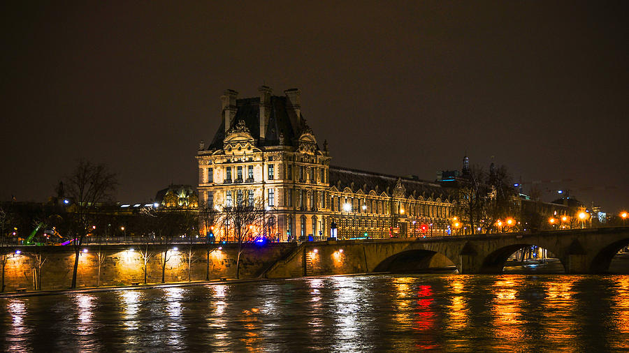 Louvre Sein at Night Paris France Photograph by Lawrence S Richardson Jr