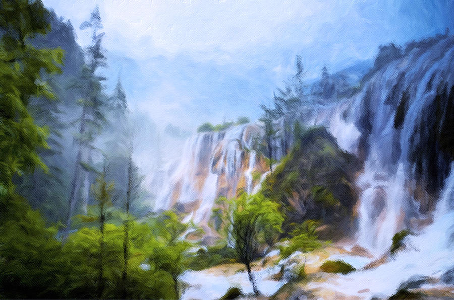 Nature Painting - Love Affair By A Waterfall by Georgiana Romanovna