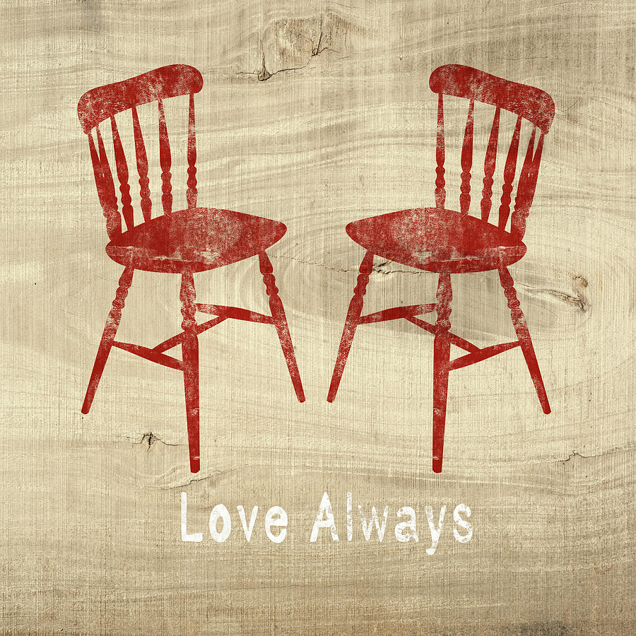 Farm Mixed Media - Love Always Red Chairs- Art by Linda Woods by Linda Woods