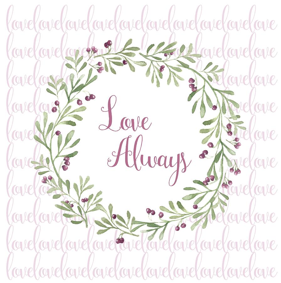 Love Always Wreath Pink and Green Square Digital Art by Terry DeLuco