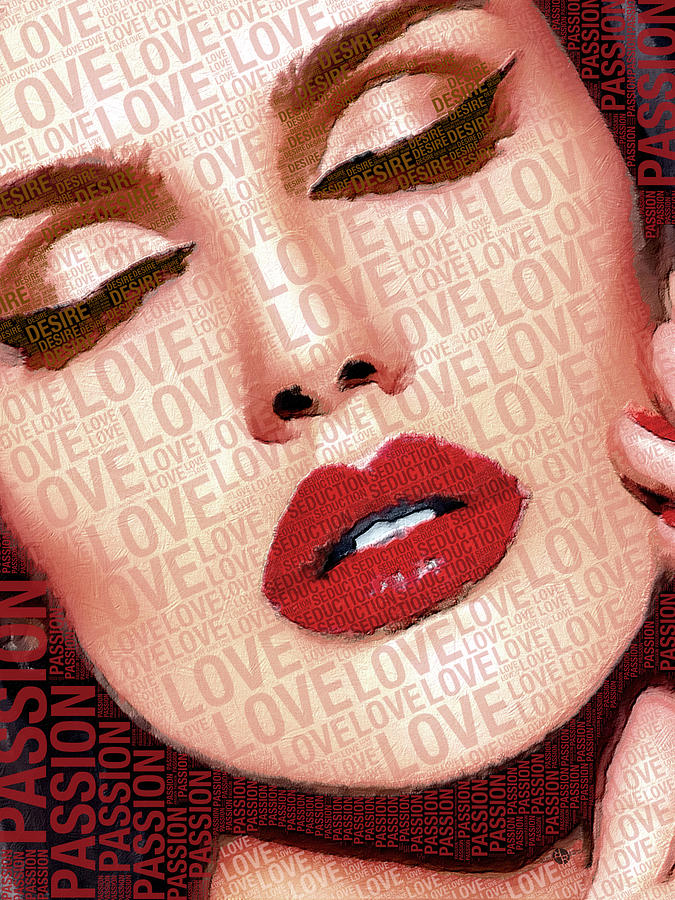 Love And Passion Portrait Of A Woman With Words Red Painting by Tony Rubino