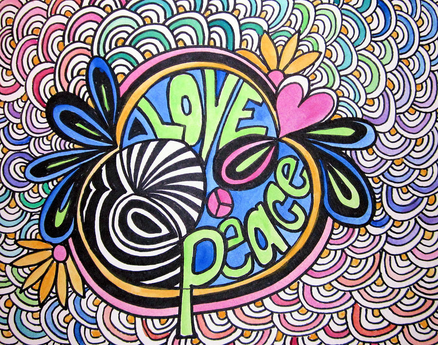 Abstract Drawing - Love and Peace by Jo Claire Hall