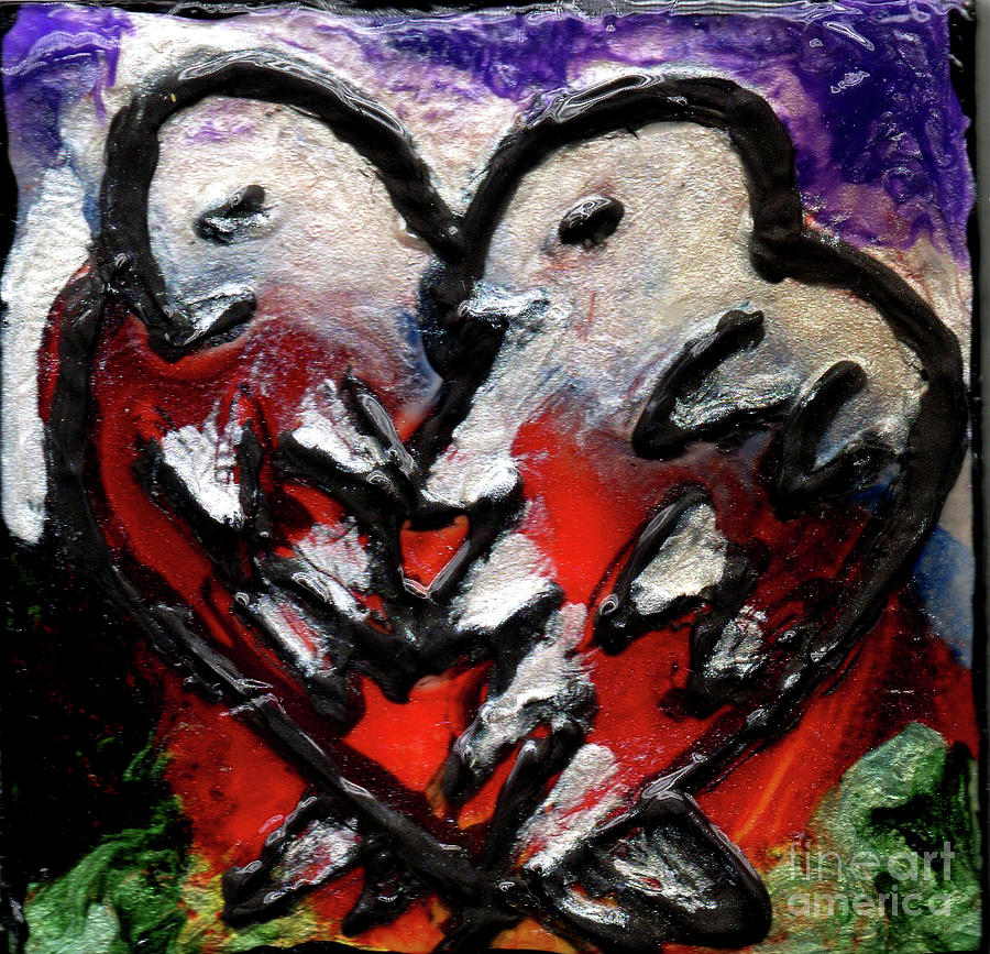 Love Birds Enamel Magnet Painting by Genevieve Esson
