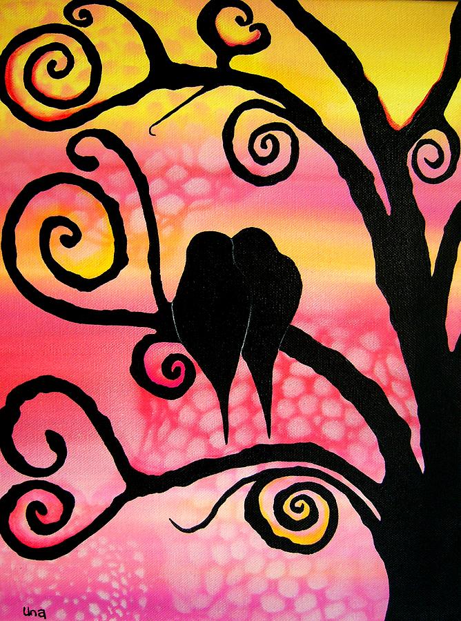 Bird Painting - Love Birds  by Una  Miller