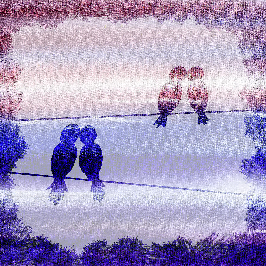 Love Birds Watercolor Silhouette  Painting by Irina Sztukowski