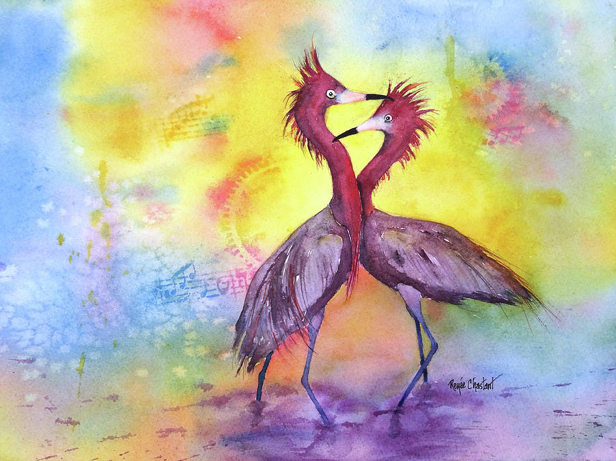 Egret Painting - Love Dance by Renee Chastant