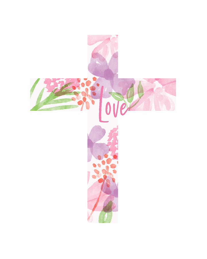 Love Floral Cross- Art by Linda Woods Mixed Media by Linda Woods