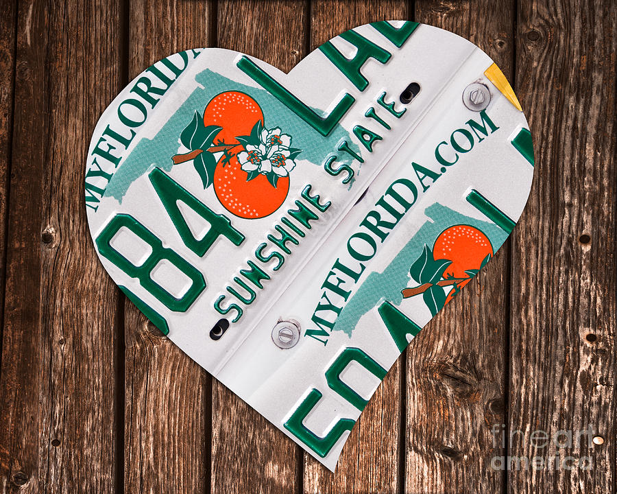 I Love Florida, license plates heart Mixed Media by Delphimages Photo Creations