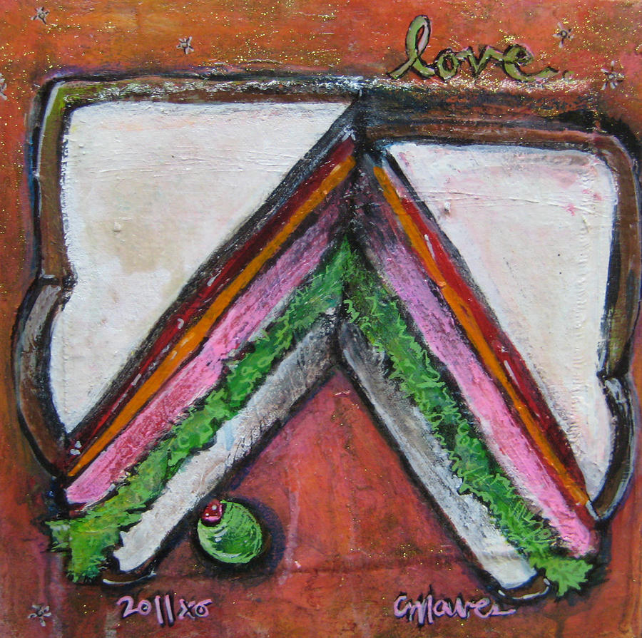 Pop Surrealism Painting - Love for Ham Sandwich by Laurie Maves ART