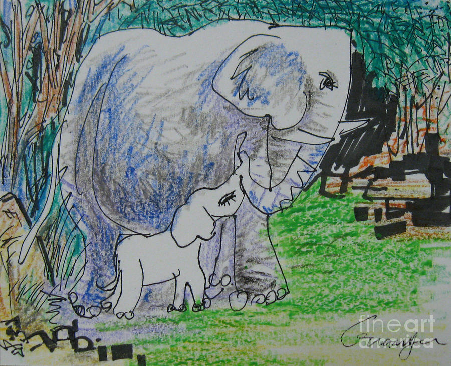 Elephant Drawing - Love I by Guanyu Shi