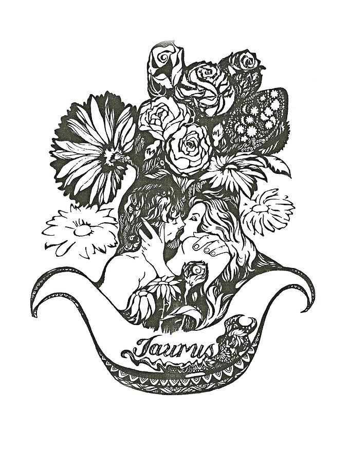 Taurus Drawing - Love In Bloom by Judith Herbert