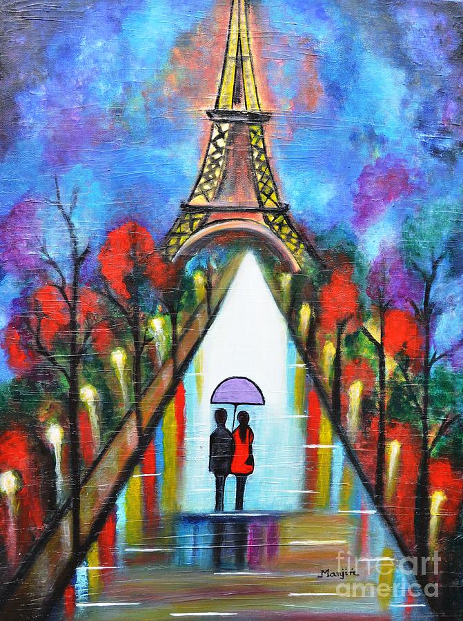 Love in Paris Romantic painting giftart Painting by Manjiri Kanvinde
