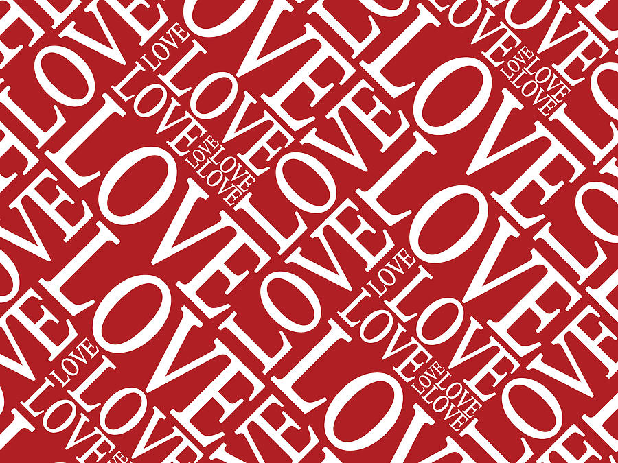 Typography Digital Art - Love in Red by Michael Tompsett