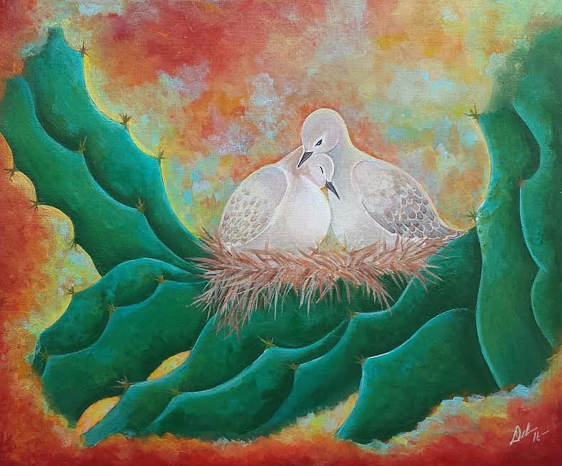 Dove Painting - Love in the Desert by Deborah Heins
