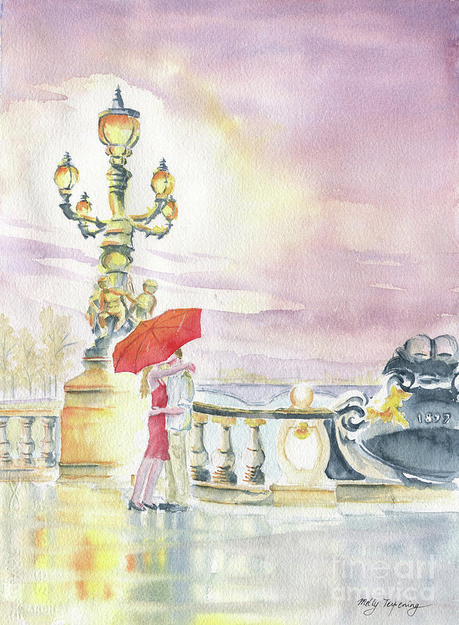 Paris Painting - Love In The Rain by Melly Terpening