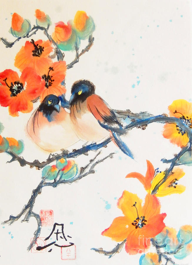 Bird Painting - Love Is All Around Us by Sharon Nelson-Bianco