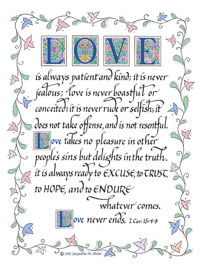 Love is Always Patient-with border Drawing by Jacqueline Shuler