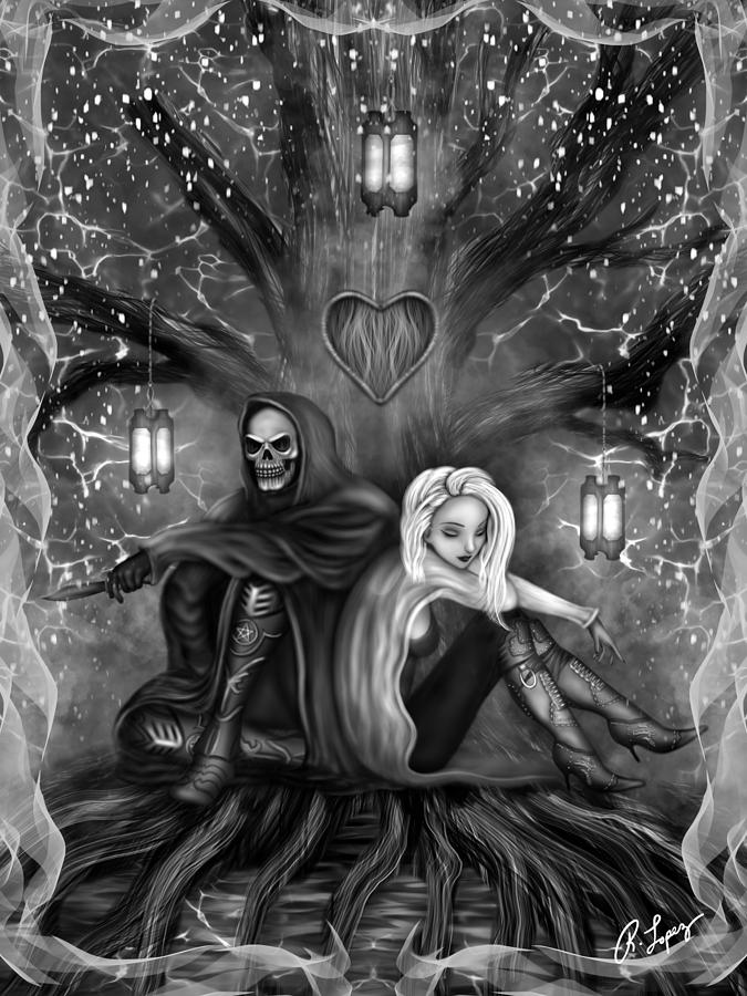 Love Is Complicated - Black And White Fantasy Art Painting by Raphael Lopez