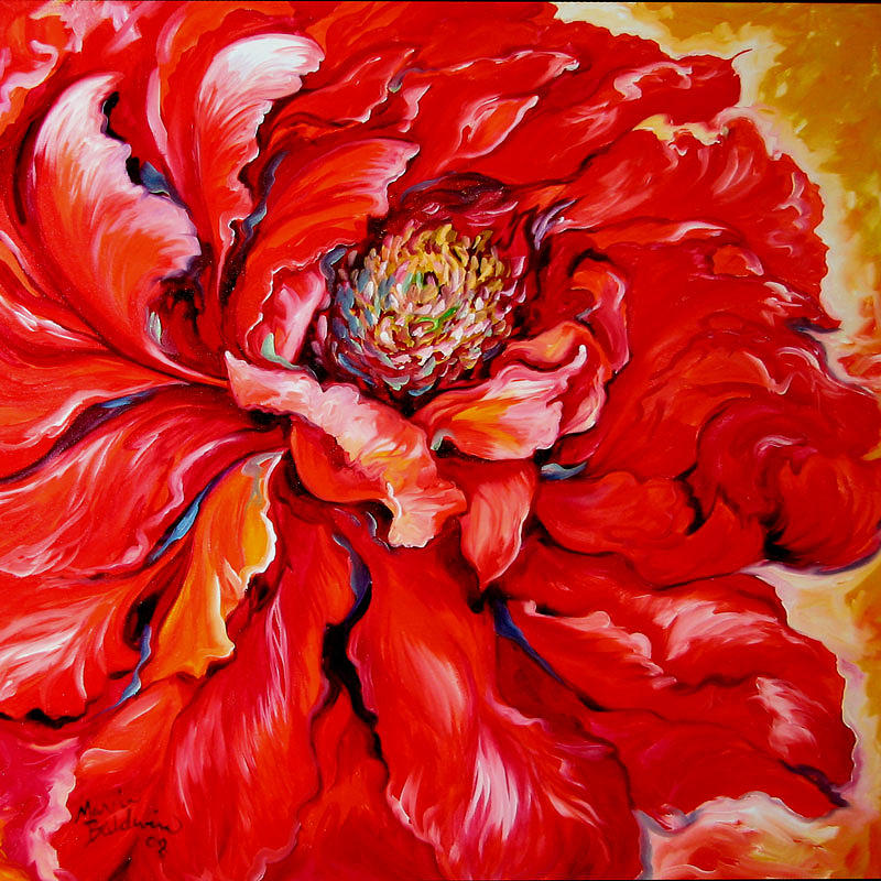 LOVE is FOREVER  RED PEONY Painting by Marcia Baldwin
