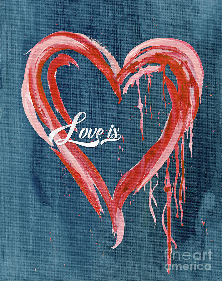 Love is Love Retro Typography and Modern Heart Painting by Audrey Jeanne Roberts