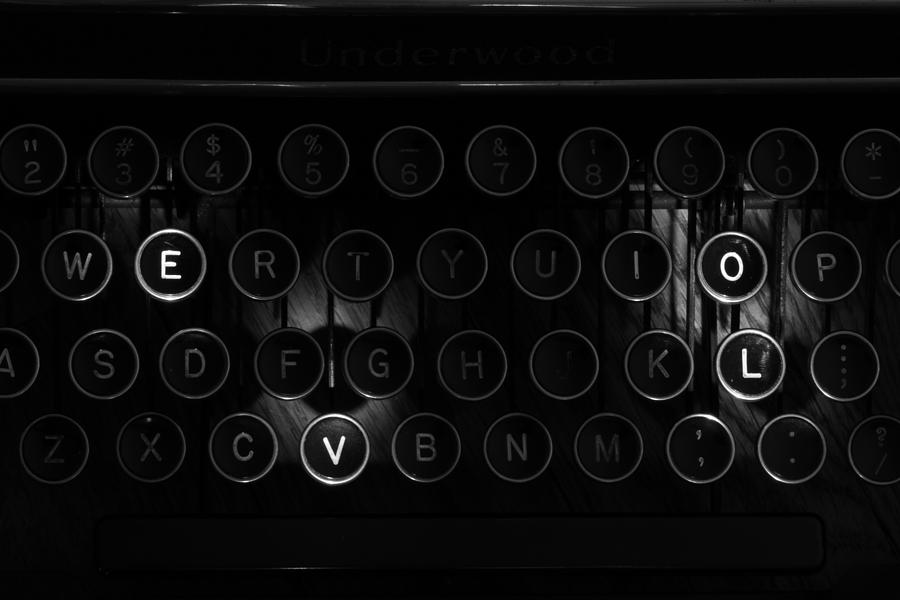 Love Letters Vintage Typewriter Keys Black and White Photograph by Terry DeLuco