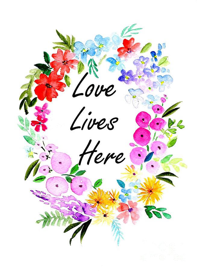 Love Lives Here Print Pink and Red Print Wedding Gift Wall 