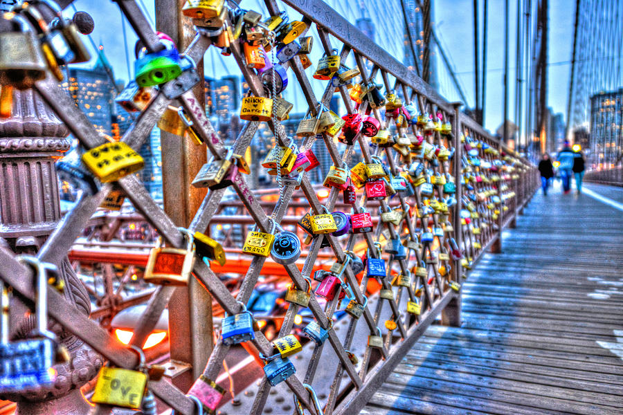 Love Locks On The Brooklyn Bridge Photograph