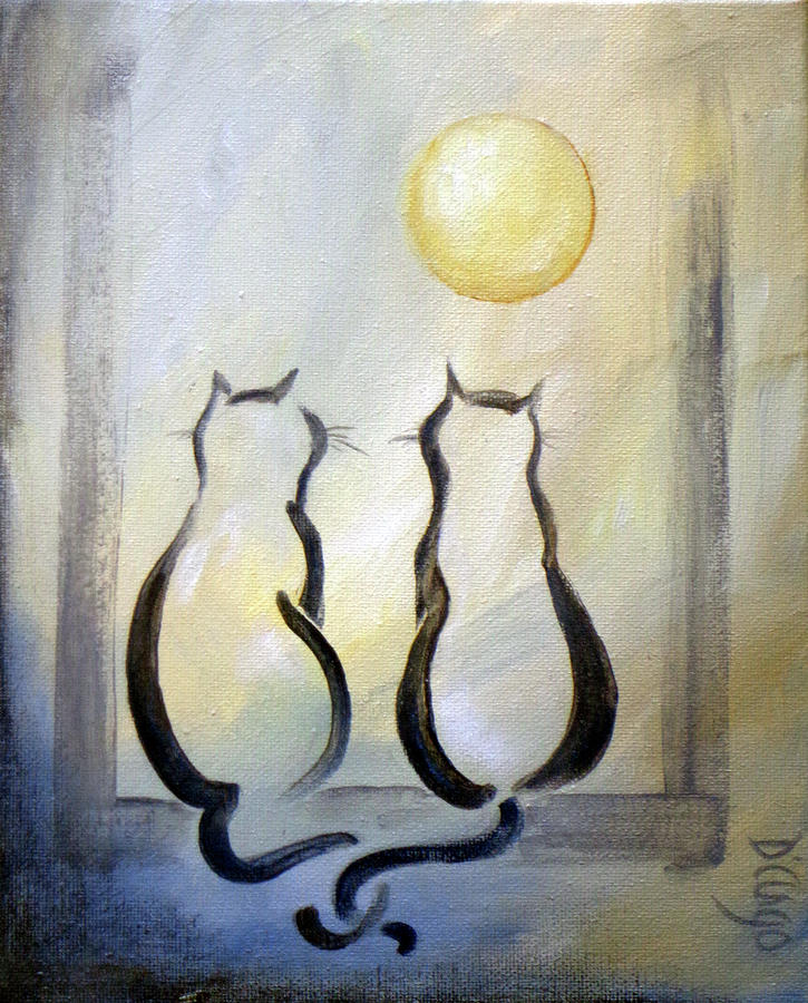 Love Moon Cats Painting by Dina Dargo