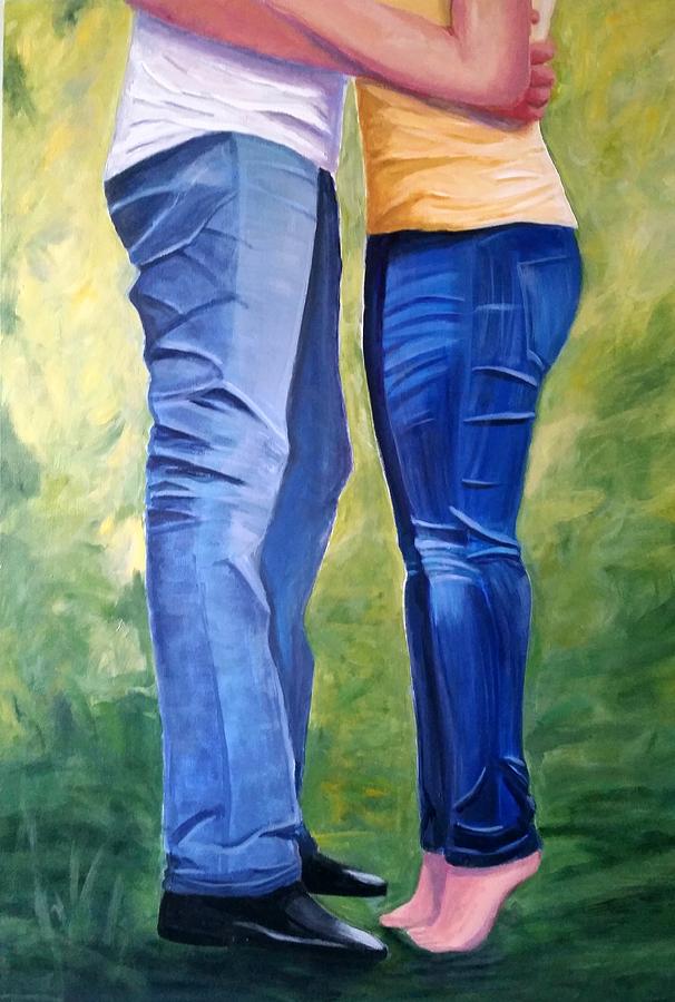 Lovers Painting - Love my blue Jeans by Rosie Sherman