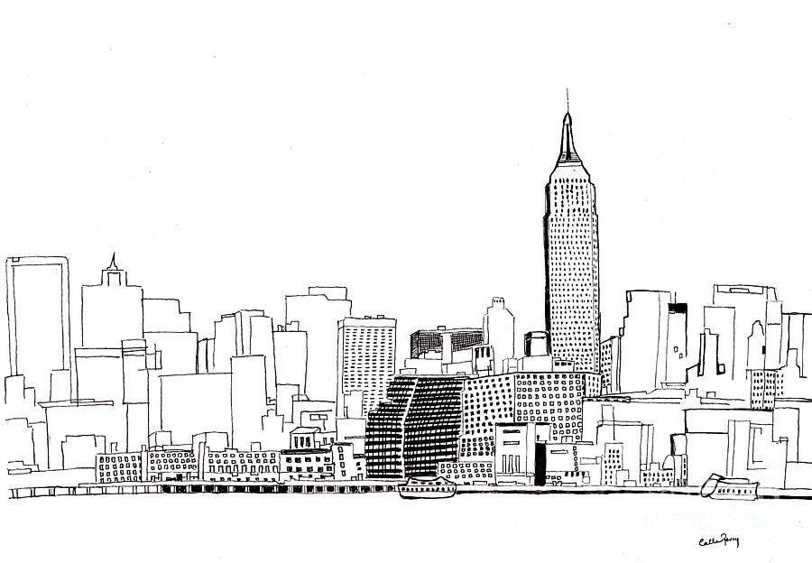 Empire State Building Drawing - Love NYC Monochrome by Callan Art