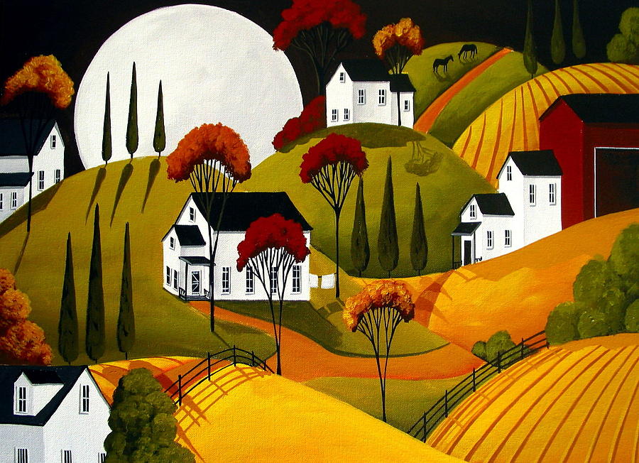 Love Of Autumn - folk art landscape  Painting by Debbie Criswell