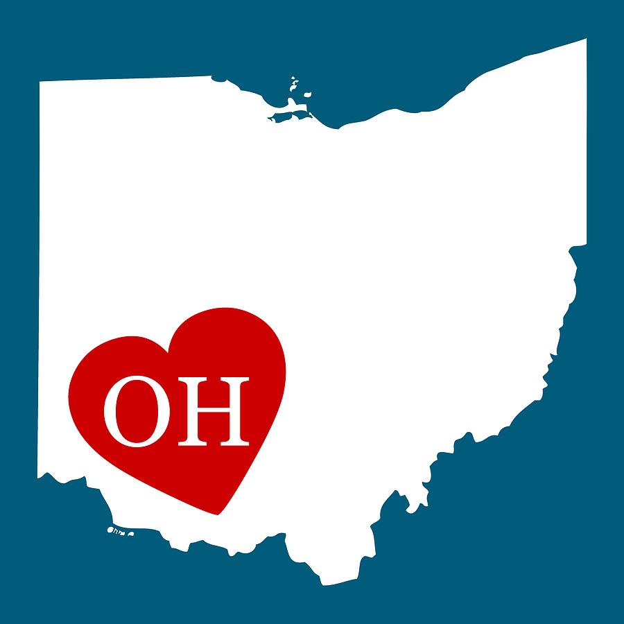Map Digital Art - Love Ohio White by Custom Home Fashions