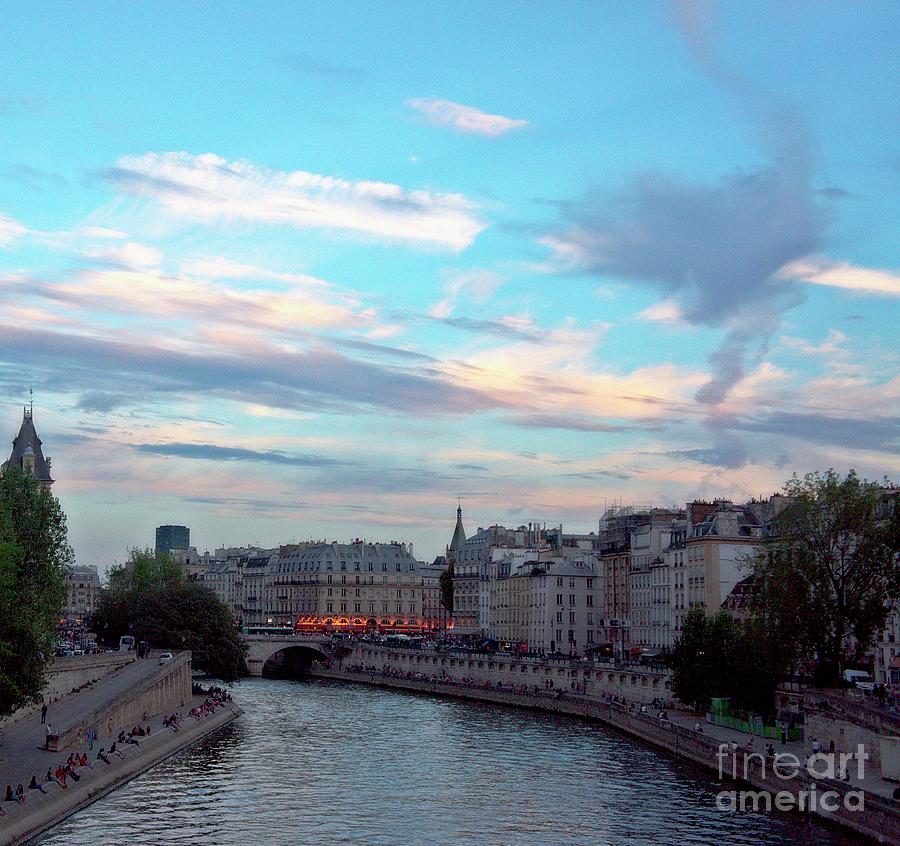 Paris Photograph - Love on the River Seine by Lilliana Mendez