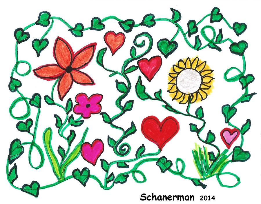 Whimsical Drawing - Love on the Vine by Susan Schanerman