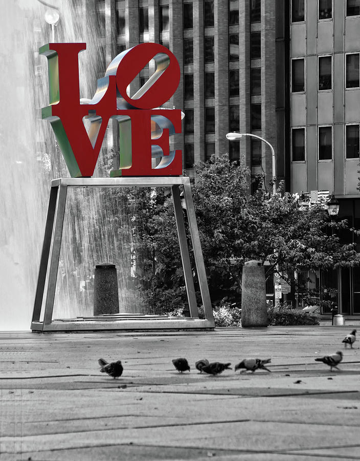 Love Park - Center City Philadelphia - Selective Color Photograph by Bill Cannon