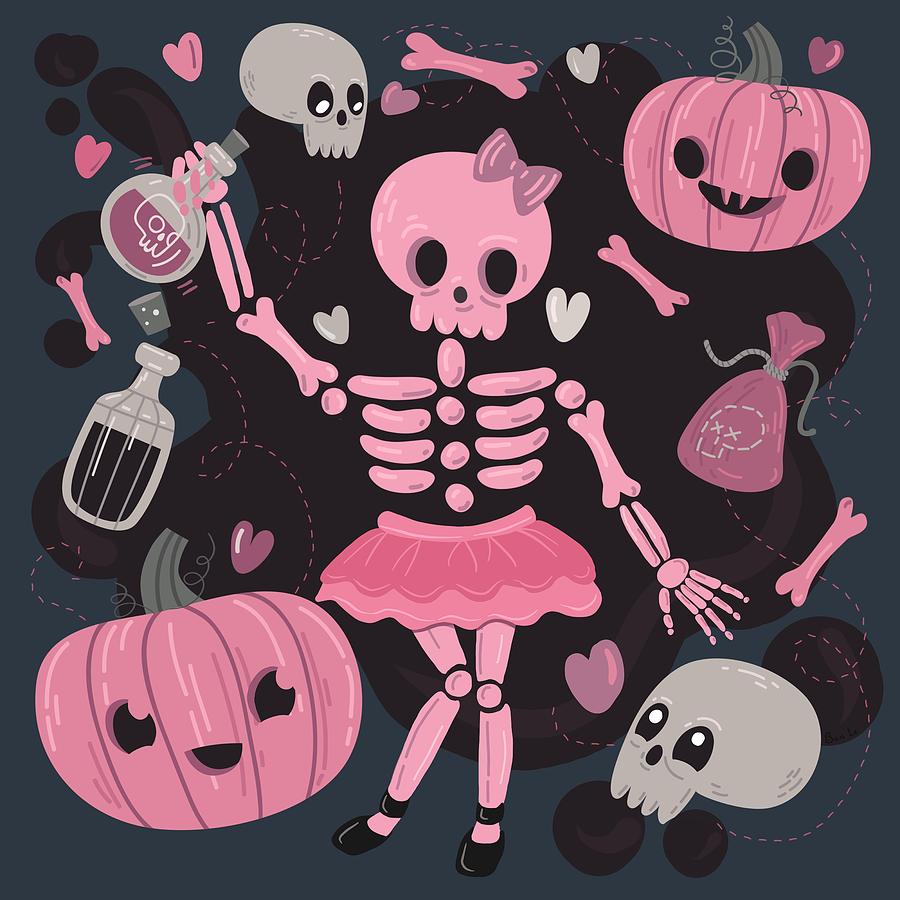 Halloween Painting - Love Potion Skeleton Dance by Little Bunny Sunshine