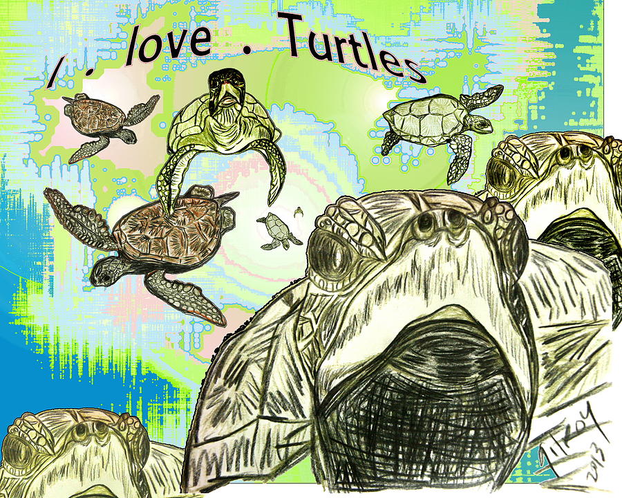 Wildlife Mixed Media - love Sea Turtles by W Gilroy