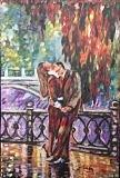 Love story on a rainy day  Painting by Sam Shaker